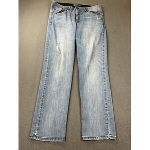 Democracy Absolution Jeans Womens 12 Light Wash High Rise Straight Distressed